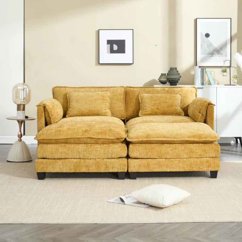 UNITED WE WIN Chenille fabric, solid construction, the overall structure of the sofa is stable, detachable armrests, two foot stools and two-seat sofa with side pockets-海智集-Default-