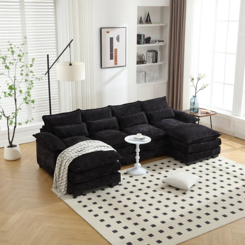 UNITED WE WIN Chenille, high quality sponge filling, solid wood frame, oversized four-seater, U-shaped combination sofa-海智集-Default-