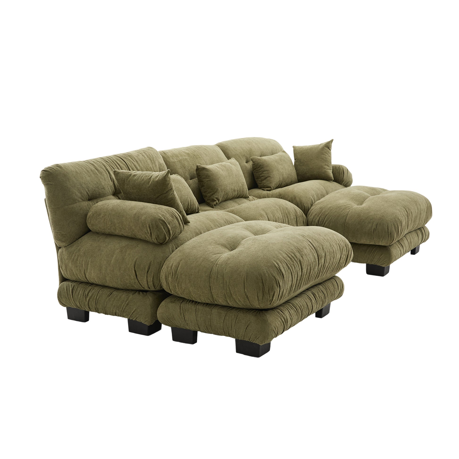 UNITED WE WIN Pelletized velvet U Shape Cloud Couch with 2 Ottomans,Free Combined 3 Seater Comfy Sofa with Bolster Armrest Pillows, sofa for Living Room-海智集-Default-