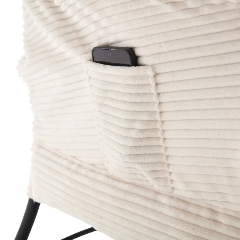Lazy Chair with Ottoman, Modern Lounge Accent Chair with Armrests and a Side Pocket, Leisure Upholstered Sofa Chair Reading Chair with Footrest for Small Space, Corner Chair-White-海智集-Default-