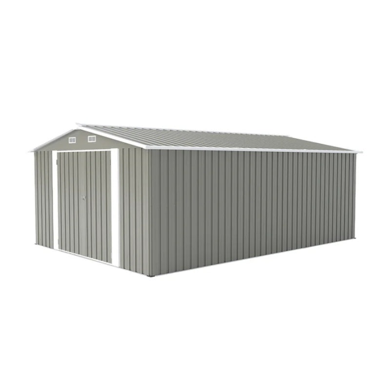 Campcraft Outdoor Storage Shed 10×14 FT with 3 Lockable Doors,Utility Tool Shed Metal Storage Garden Sheds Frame and 4 Vents,for Backyard,Patio,Lawn,Light Grey-海智集-Default-