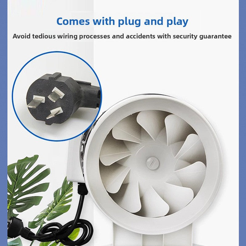 Powerful Duct Fan Axial Centrifugal Silent Bathroom Extractor Fan 10inch 12inch 20inch Ventilation Exhaust Fan-Kitchen & Bathroom-海智集-100 white - free tube, buckle-