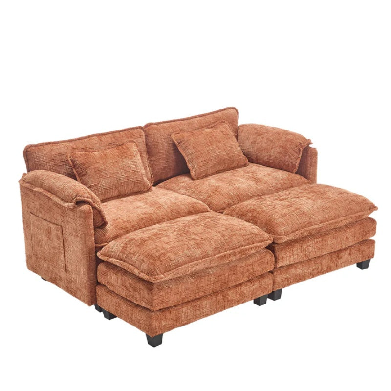 UNITED WE WIN Chenille fabric, solid construction, the overall structure of the sofa is stable, detachable armrests, two foot stools and two-seat sofa with side pockets-海智集-Default-