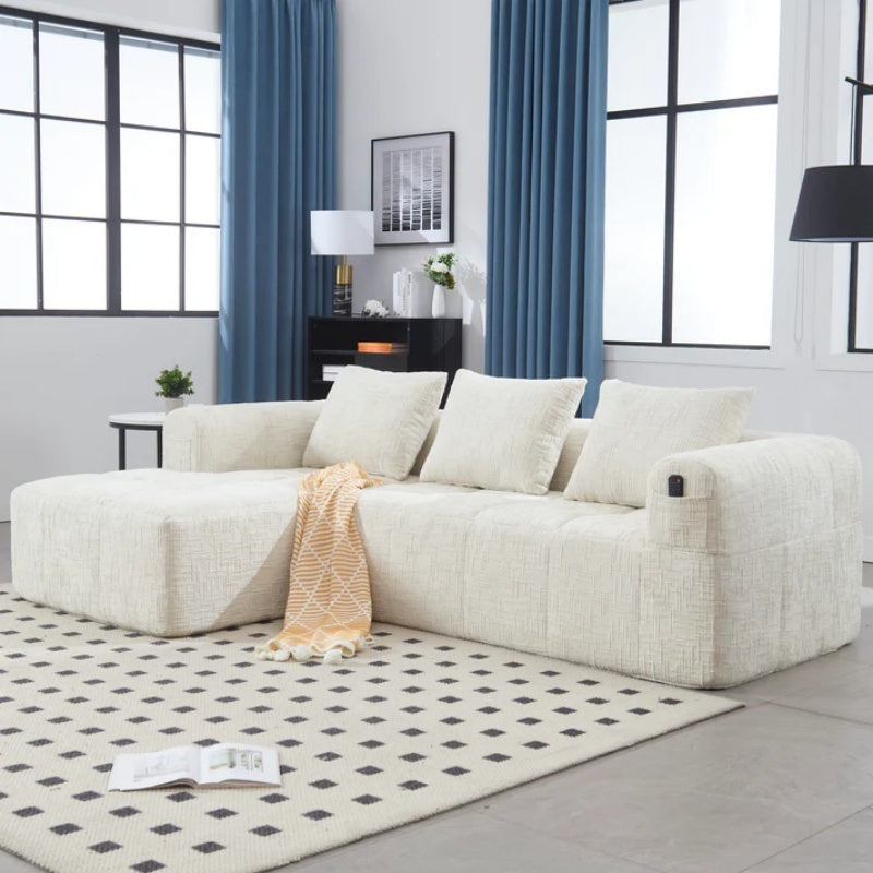 UNITED WE WIN 98.42-inch modular sectional sofa, modern modular L-shaped sofa with chaise longue, equipped with small side pockets and free of compression during installation.-海智集-Default-