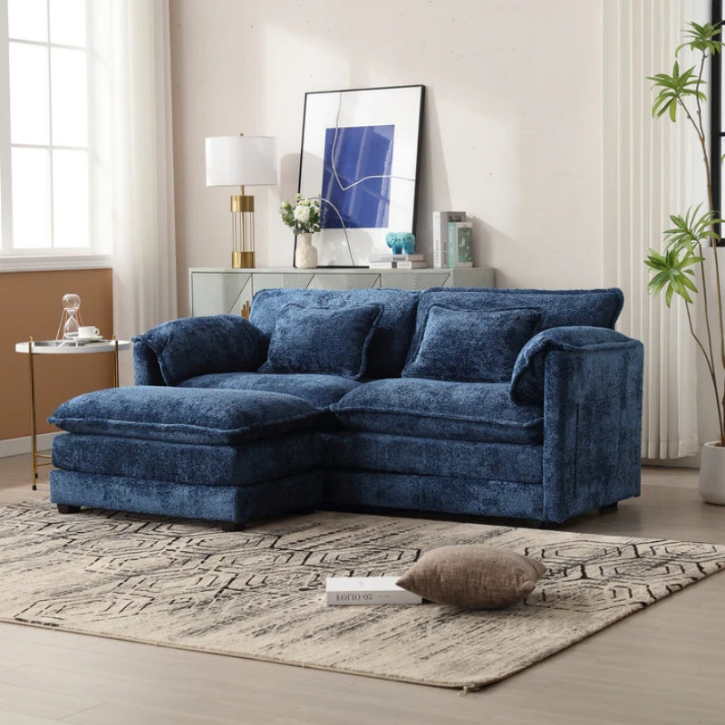 UNITED WE WIN Chenille fabric, removable armrests with side pockets, high density sponge filling, oversized double sofa with footstool-海智集-Default-