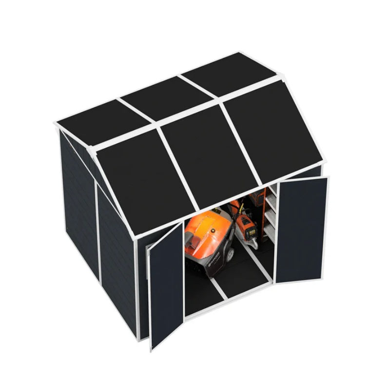 8*7ft Outdoor Storage Shed, Outdoor Resin Shed with Two-Window and Double-Door, Plastic Shed with Floor for Garden, Patio, Yard, Lawn (Dark Gray)-海智集-Default-
