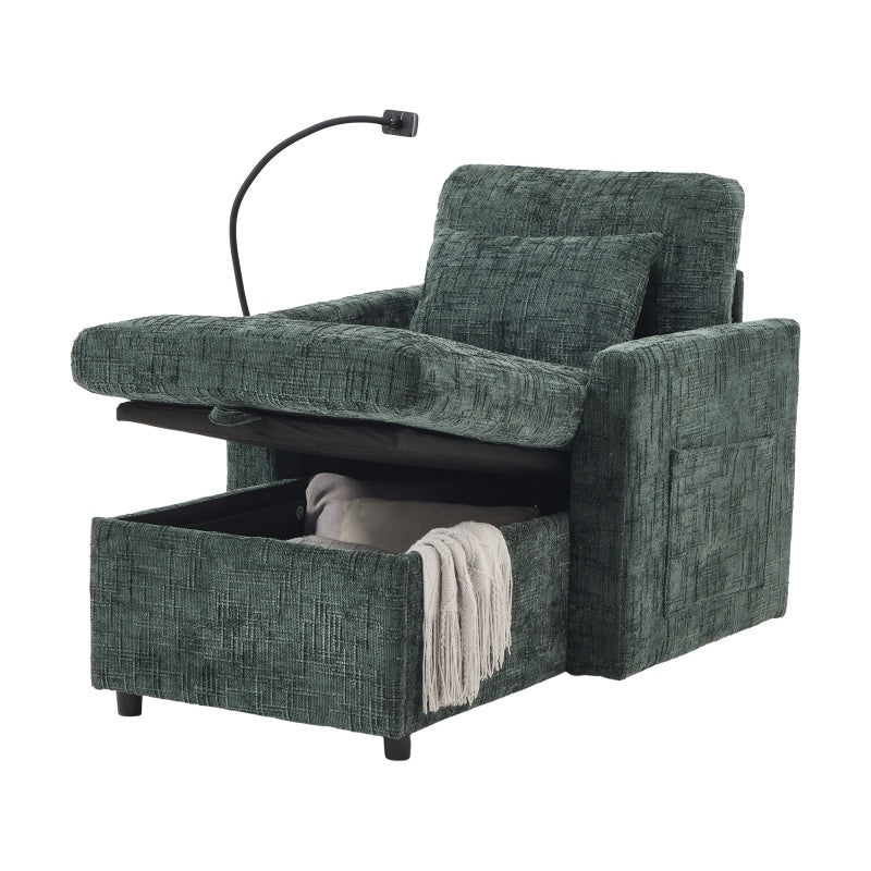 Multifunctional Recliner Sofa with Storage and Cell Phone Stand in Chenille for Living Room and Bedroom-海智集-Default-