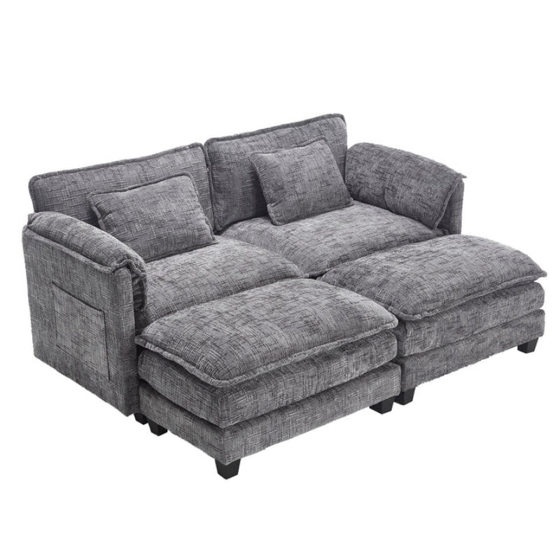 UNITED WE WIN Chenille fabric, solid construction, the overall structure of the sofa is stable, detachable armrests, two foot stools and two-seat sofa with side pockets-海智集-Default-