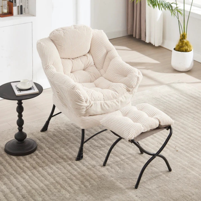 Lazy Chair with Ottoman, Modern Lounge Accent Chair with Armrests and a Side Pocket, Leisure Upholstered Sofa Chair Reading Chair with Footrest for Small Space, Corner Chair-White-海智集-Default-