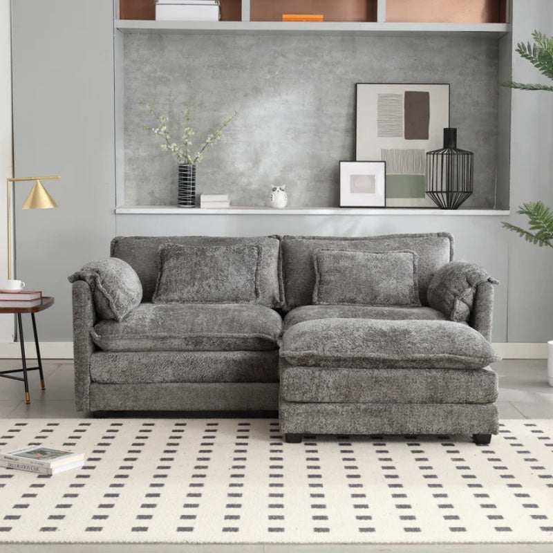 UNITED WE WIN Chenille fabric, removable armrests with side pockets, high density sponge filling, oversized double sofa with footstool-海智集-Default-