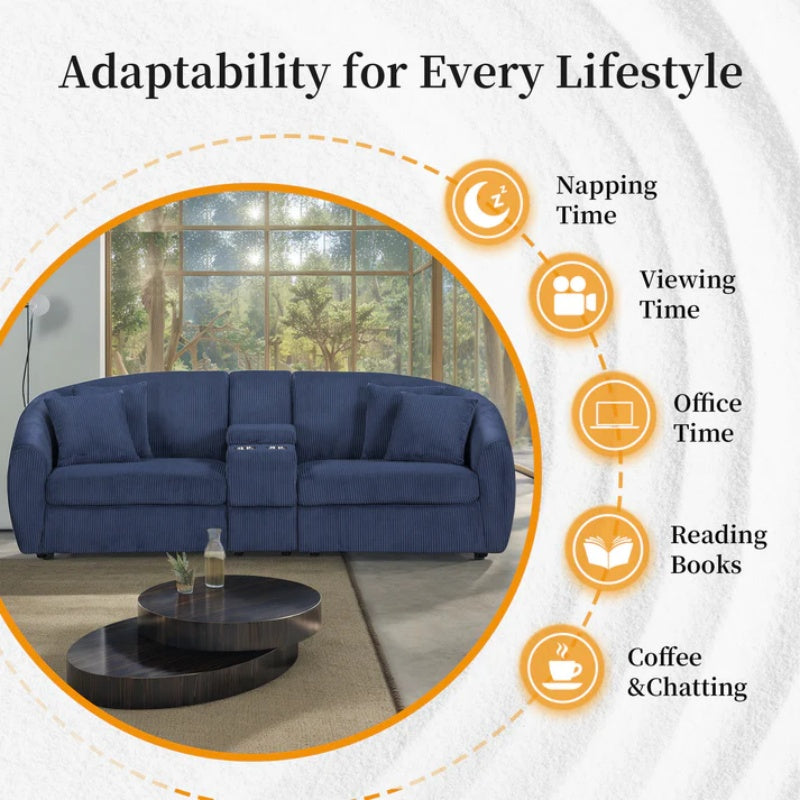 UNITED WE WIN corduroy fabric, two cup holders, storage, oversized two-seat, solid wood frame, high quality sponge filling, curved placement sofa-海智集-Default-