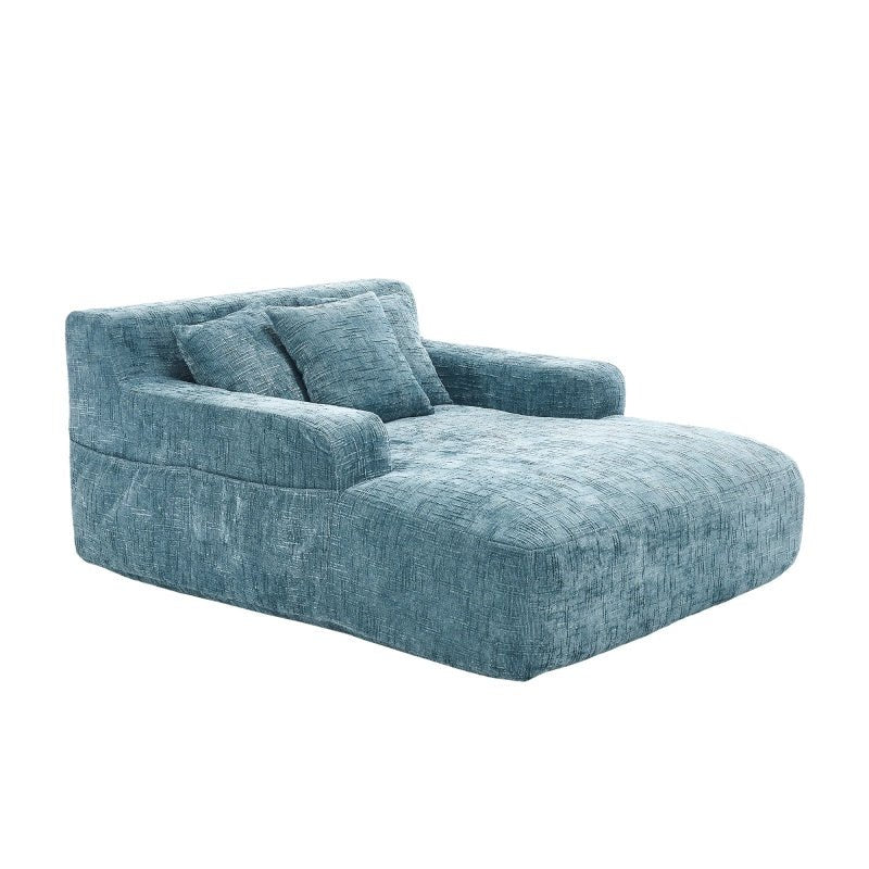 Mint Blue Chenille Interior Lazy Sofa Chaise Lounge Armchair with Three Pillows and Armrests-海智集-Default-