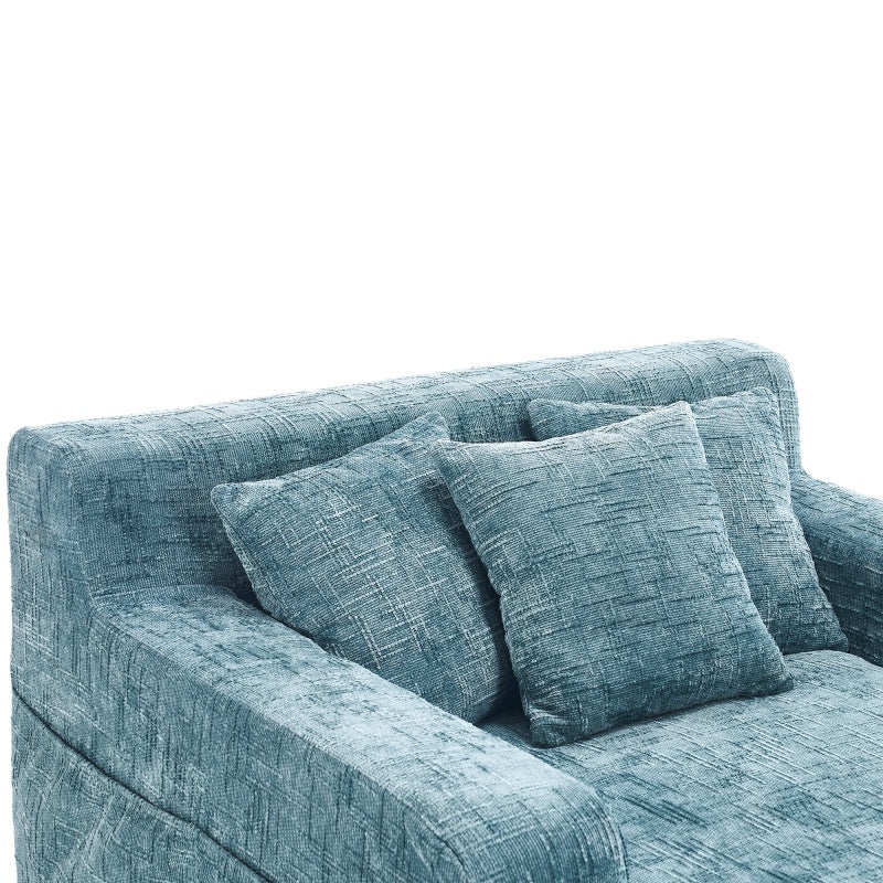 Mint Blue Chenille Interior Lazy Sofa Chaise Lounge Armchair with Three Pillows and Armrests-海智集-Default-