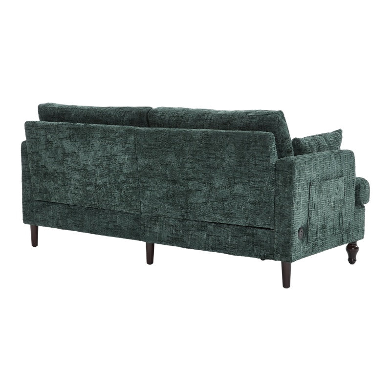 Modern Chenille 2-Seater Sofa with LED Light, USB Charging Port, and Storage Bag in Emerald-海智集-Default-