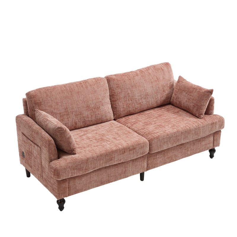 Modern Chenille 2-Seater Sofa with LED Light, USB Port, and Storage Bag in Pink-海智集-Default-