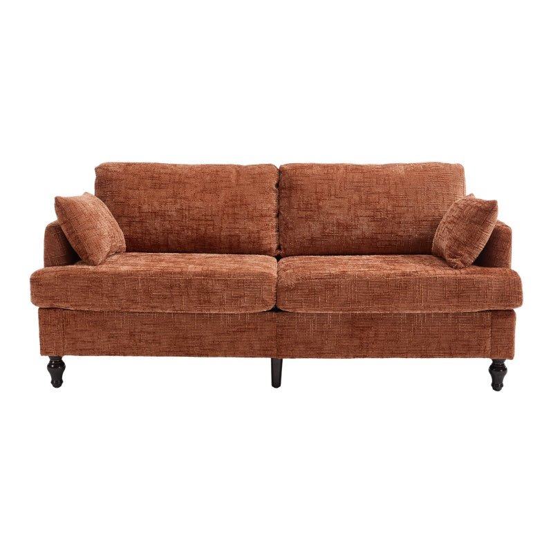 Modern Style Chenille 2-Seater Sofa with LED Light, USB Charging Port & Storage Bag in Orange-海智集-Default-