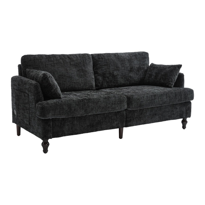 Modern Style Chenille 2-Seater Sofa with LED Light, USB Port and Storage Bag in Black-海智集-Default-