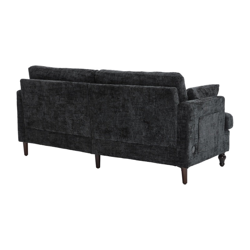 Modern Style Chenille 2-Seater Sofa with LED Light, USB Port and Storage Bag in Black-海智集-Default-