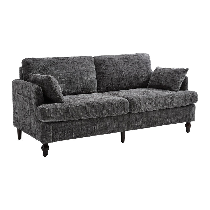 Modern Style Chenille 2-Seater Sofa with LED Light, USB Port, and Storage Bag in Gray-海智集-Default-