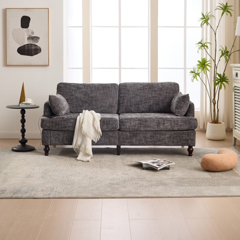 Modern Style Chenille 2-Seater Sofa with LED Light, USB Port, and Storage Bag in Gray-海智集-Default-