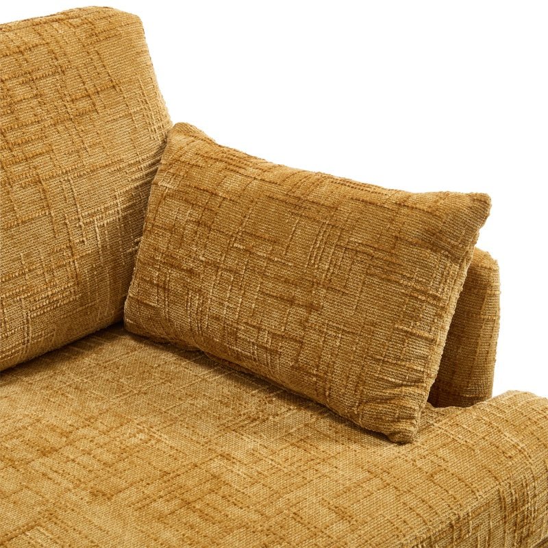 Modern Style Chenille 2-Seater Sofa with LED Light, USB Port & Storage Bag, Mustard Yellow, Rubber Wood Legs-海智集-Default-