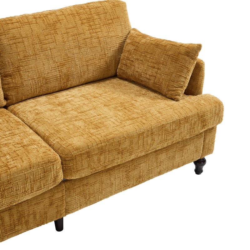 Modern Style Chenille 2-Seater Sofa with LED Light, USB Port & Storage Bag, Mustard Yellow, Rubber Wood Legs-海智集-Default-