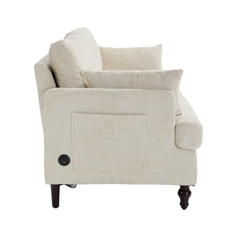 Modern Style Chenille 2-Seater Sofa with LED Light, USB Port, Storage Bag, Wood Legs-海智集-Default-