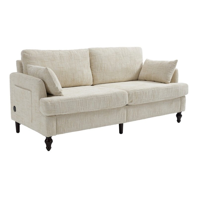 Modern Style Chenille 2-Seater Sofa with LED Light, USB Port, Storage Bag, Wood Legs-海智集-Default-