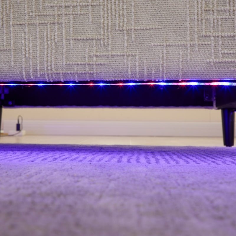 Modern Style Chenille 2-Seater Sofa with LED Light, USB Port, Storage Bag, Wood Legs-海智集-Default-