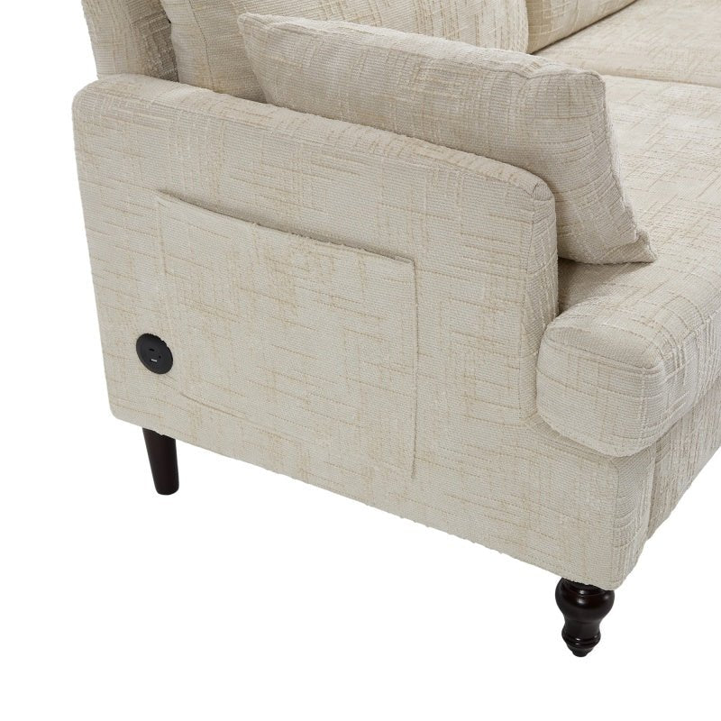 Modern Style Chenille 2-Seater Sofa with LED Light, USB Port, Storage Bag, Wood Legs-海智集-Default-