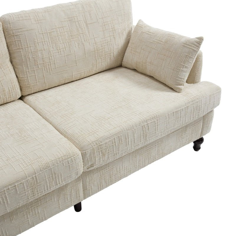 Modern Style Chenille 2-Seater Sofa with LED Light, USB Port, Storage Bag, Wood Legs-海智集-Default-