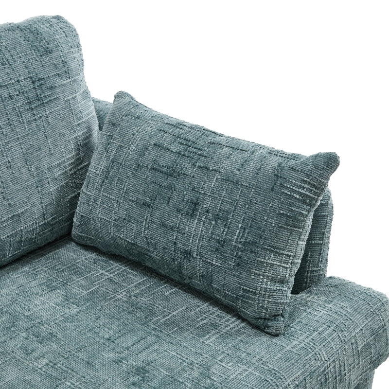 Modern Style Chenille 2-Seater Wood-Legged Sofa with LED Light, USB Charging Port and Storage Bag in Lake Blue-海智集-Default-