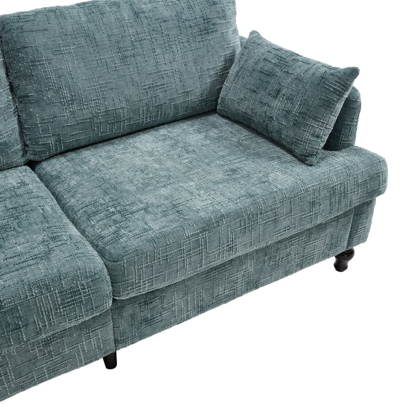 Modern Style Chenille 2-Seater Wood-Legged Sofa with LED Light, USB Charging Port and Storage Bag in Lake Blue-海智集-Default-