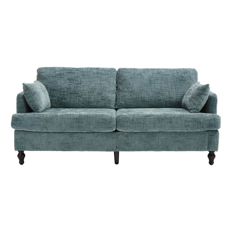 Modern Style Chenille 2-Seater Wood-Legged Sofa with LED Light, USB Charging Port and Storage Bag in Lake Blue-海智集-Default-