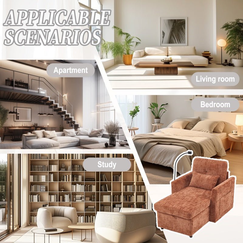 Multifunctional Chenille Recliner Sofa with Storage and Phone Bracket for Living Room or Bedroom in Orange-海智集-Default-