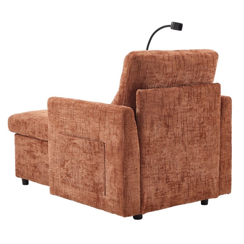 Multifunctional Chenille Recliner Sofa with Storage and Phone Bracket for Living Room or Bedroom in Orange-海智集-Default-