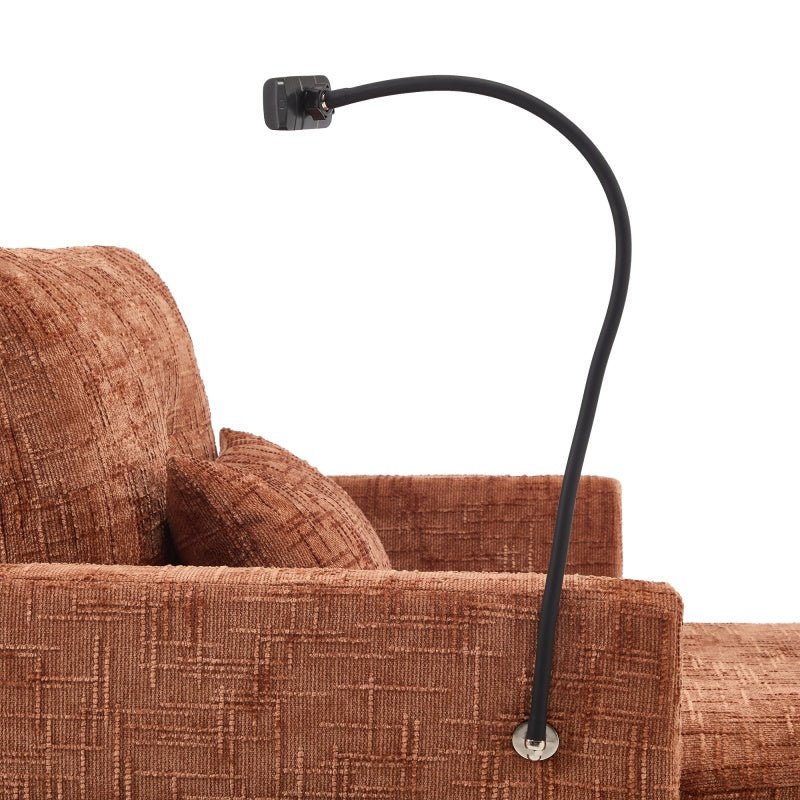 Multifunctional Chenille Recliner Sofa with Storage and Phone Bracket for Living Room or Bedroom in Orange-海智集-Default-