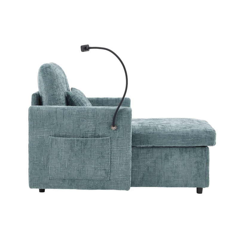 Multifunctional Chenille Recliner with Storage and Phone Bracket for Small Spaces in Lake Blue-海智集-Default-