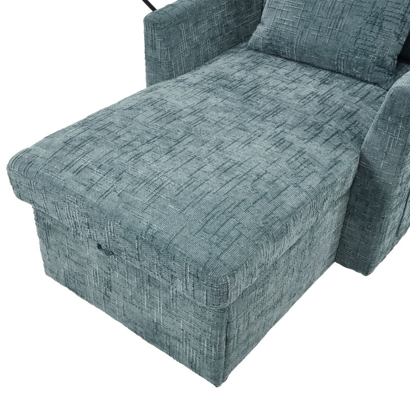 Multifunctional Chenille Recliner with Storage and Phone Bracket for Small Spaces in Lake Blue-海智集-Default-