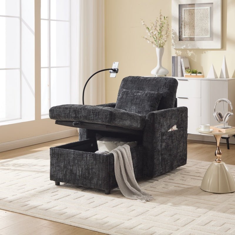 Multifunctional Lazy Person Sofa Recliner with Storage Backrest and Cell Phone Bracket in Chenille for Living Room or Bedroom-海智集-Default-