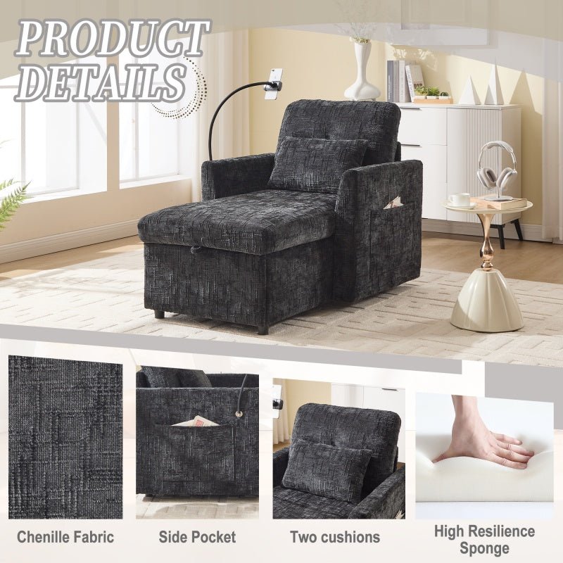 Multifunctional Lazy Person Sofa Recliner with Storage Backrest and Cell Phone Bracket in Chenille for Living Room or Bedroom-海智集-Default-