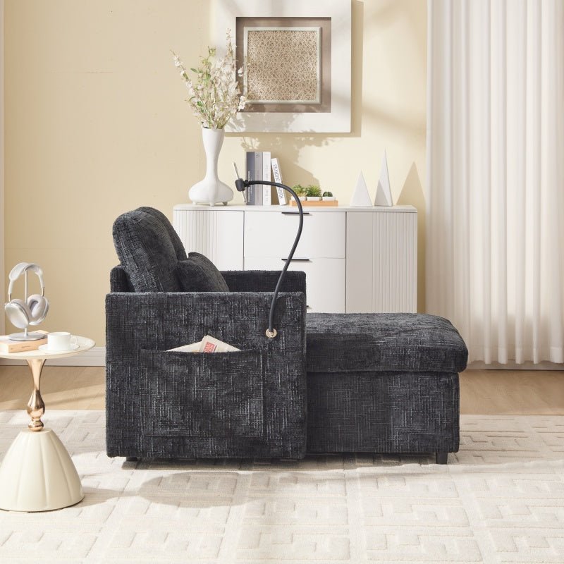 Multifunctional Lazy Person Sofa Recliner with Storage Backrest and Cell Phone Bracket in Chenille for Living Room or Bedroom-海智集-Default-