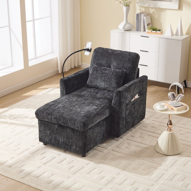 Multifunctional Lazy Person Sofa Recliner with Storage Backrest and Cell Phone Bracket in Chenille for Living Room or Bedroom-海智集-Default-