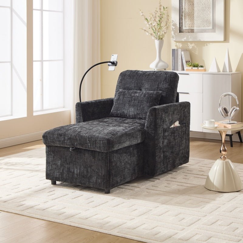 Multifunctional Lazy Person Sofa Recliner with Storage Backrest and Cell Phone Bracket in Chenille for Living Room or Bedroom-海智集-Default-