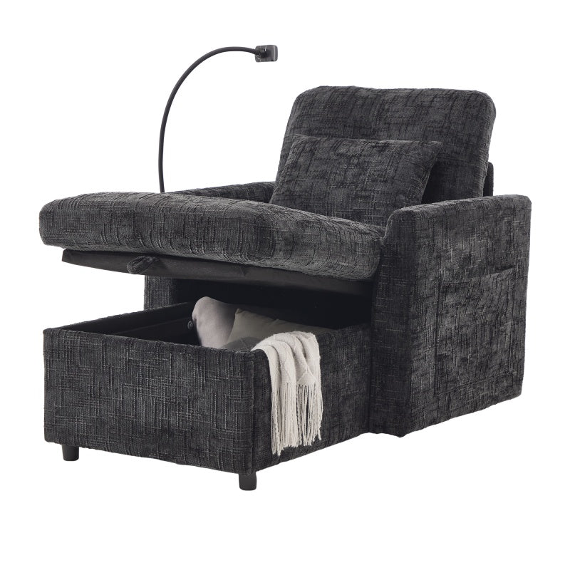 Multifunctional Lazy Person Sofa Recliner with Storage Backrest and Cell Phone Bracket in Chenille for Living Room or Bedroom-海智集-Default-