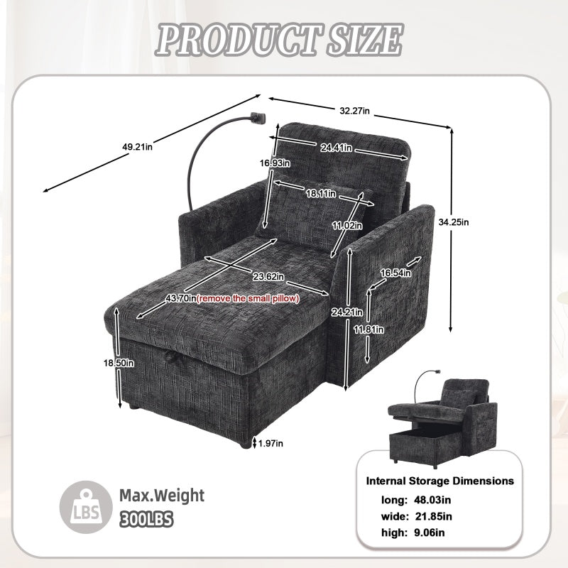 Multifunctional Lazy Person Sofa Recliner with Storage Backrest and Cell Phone Bracket in Chenille for Living Room or Bedroom-海智集-Default-