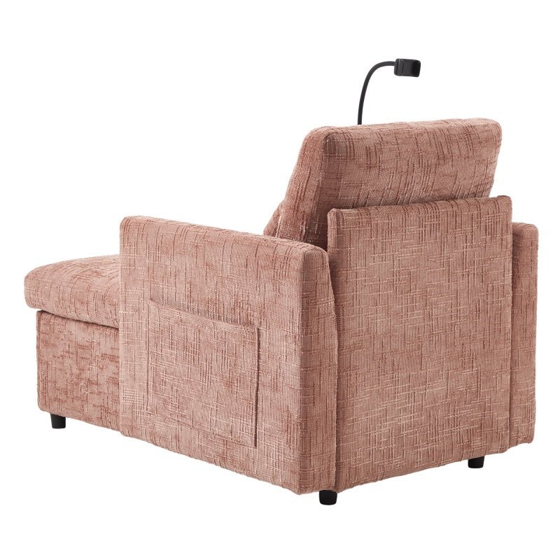 Multifunctional Lazy Person Sofa Recliner with Storage Backrest and Cell Phone Bracket in Pink Chenille for Living Room and Bedroom-海智集-Default-