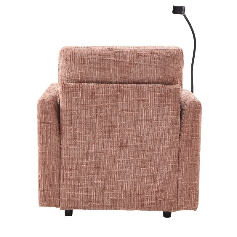 Multifunctional Lazy Person Sofa Recliner with Storage Backrest and Cell Phone Bracket in Pink Chenille for Living Room and Bedroom-海智集-Default-