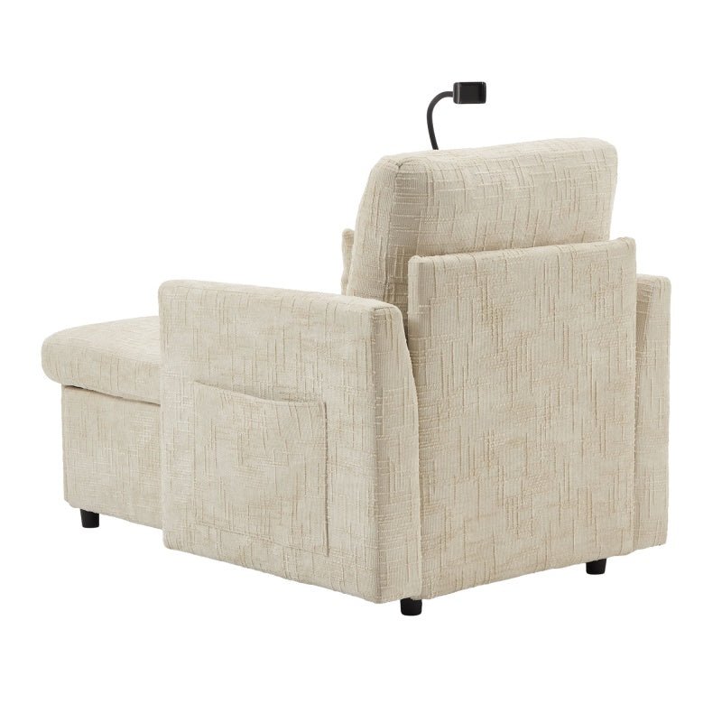 Multifunctional Lazy Person Sofa Recliner with Storage, Cell Phone Bracket, Beige Chenille, 49.21' x 32.27' x 34.25'-海智集-Default-