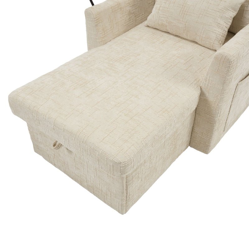 Multifunctional Lazy Person Sofa Recliner with Storage, Cell Phone Bracket, Beige Chenille, 49.21' x 32.27' x 34.25'-海智集-Default-